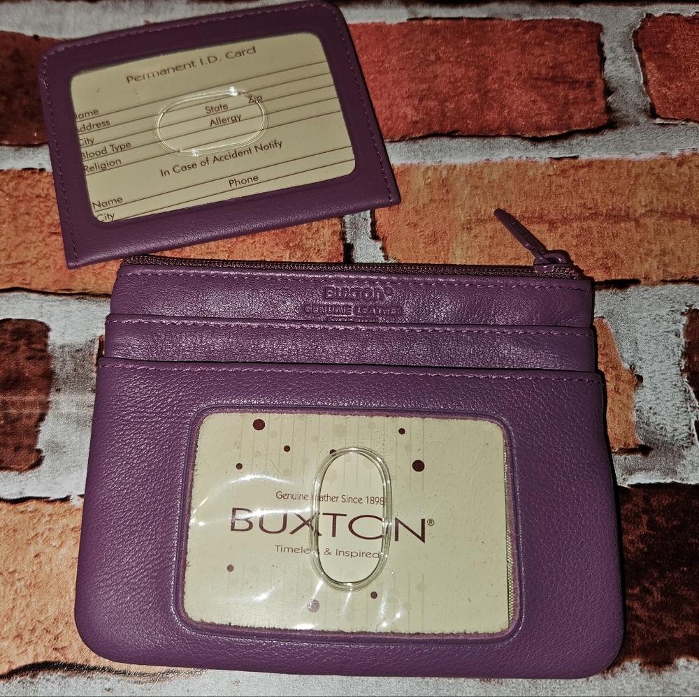 #588- Buxton Lavender Leather ID Card Coin Holder - Picture 9 of 11